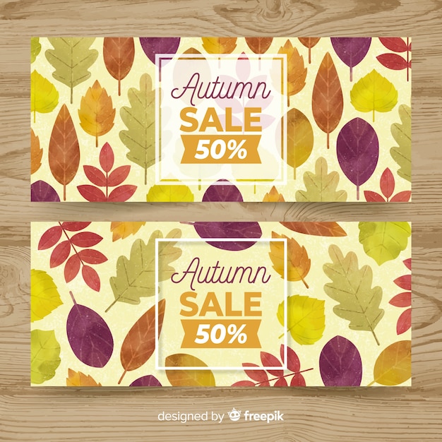 Autumn sale banner set in watercolor style