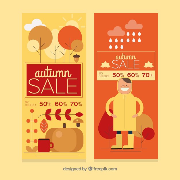 Autumn sale banners in flat style