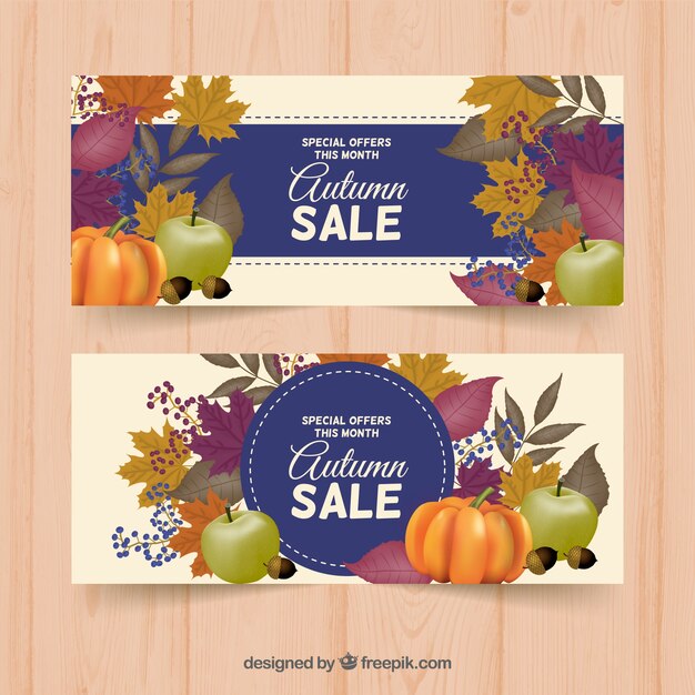 Autumn sale banners in realistic style