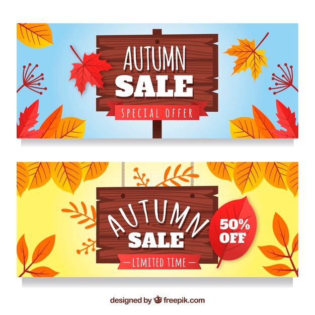 Autumn sale banners with colorful leaves