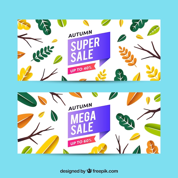 Free vector autumn sale banners with colorful leaves