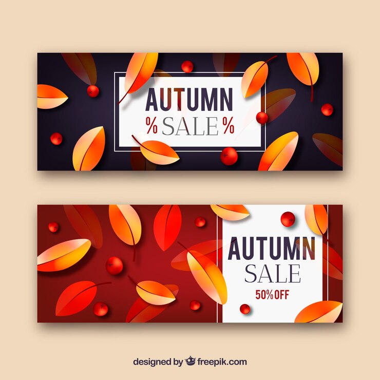 Free Vector autumn sale banners with colorful leaves