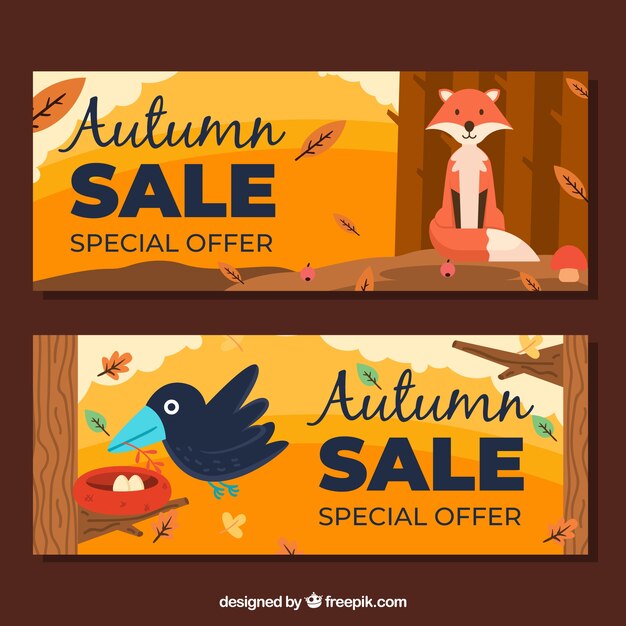 Autumn sale banners with forest