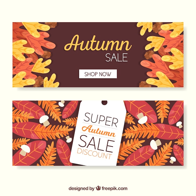 Free vector autumn sale banners with leaves