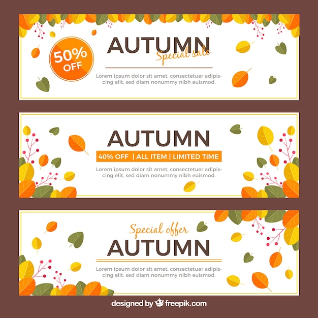 Free vector autumn sale banners with leaves