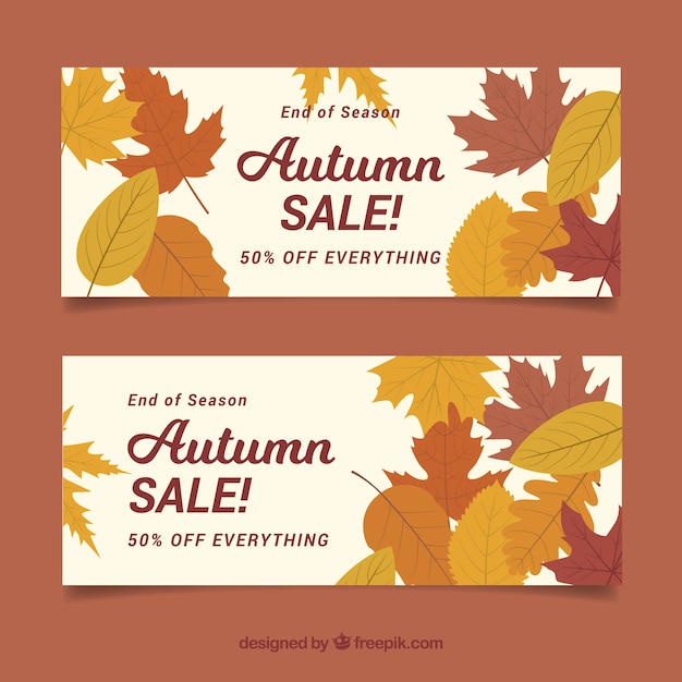 Autumn sale banners with leaves