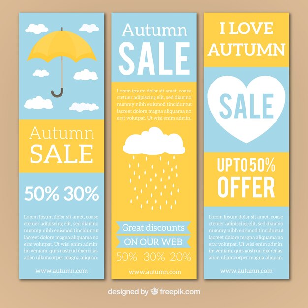 Autumn sale banners with umbrella and heart