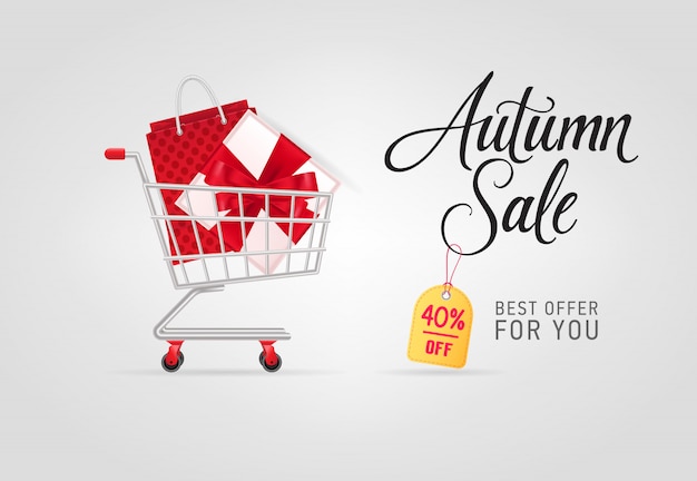 Autumn sale, best offer for you lettering with shopping cart
