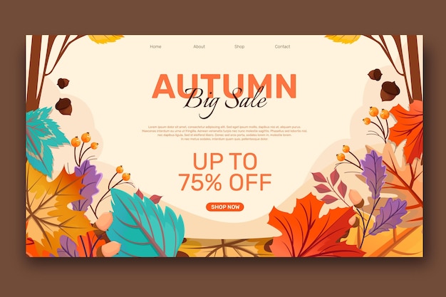 Autumn sale detailed landing page template with photo