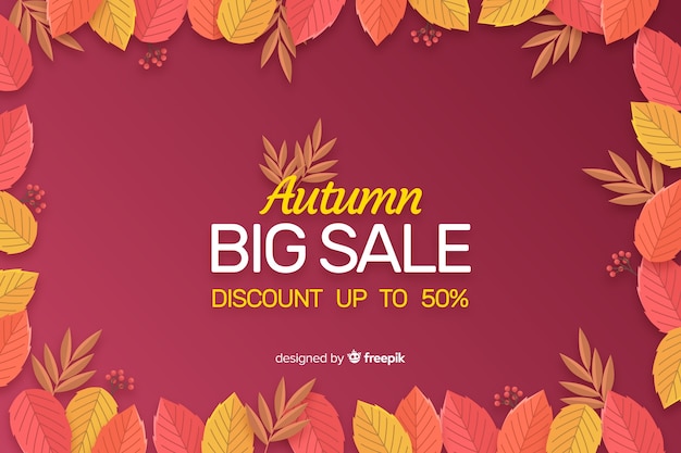 Бесплатное векторное изображение Осенняя распродажа плоский фон шаблона