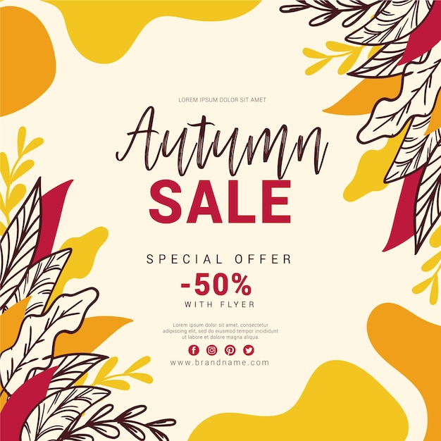 Free vector autumn sale hand drawn with leaves