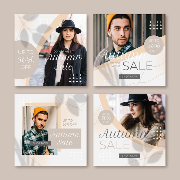 Autumn sale instagram posts collection with photo