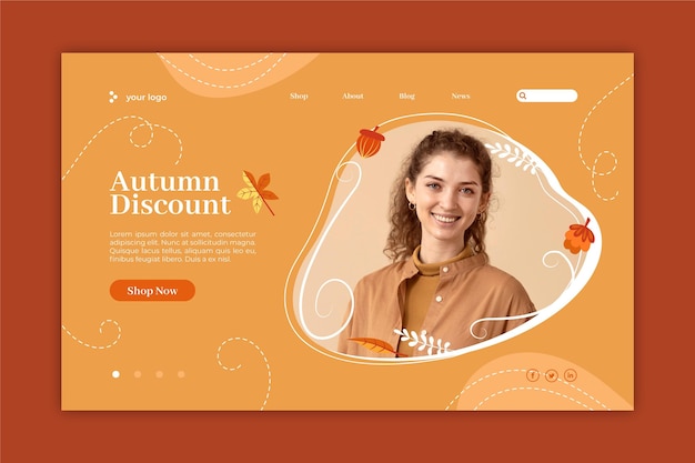 Free vector autumn sale landing page template with photo