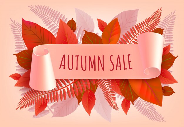 Осенняя надпись с стилизованными листьями. Осеннее предложение или продажа рекламы