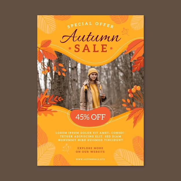 Autumn sale vertical poster template with photo