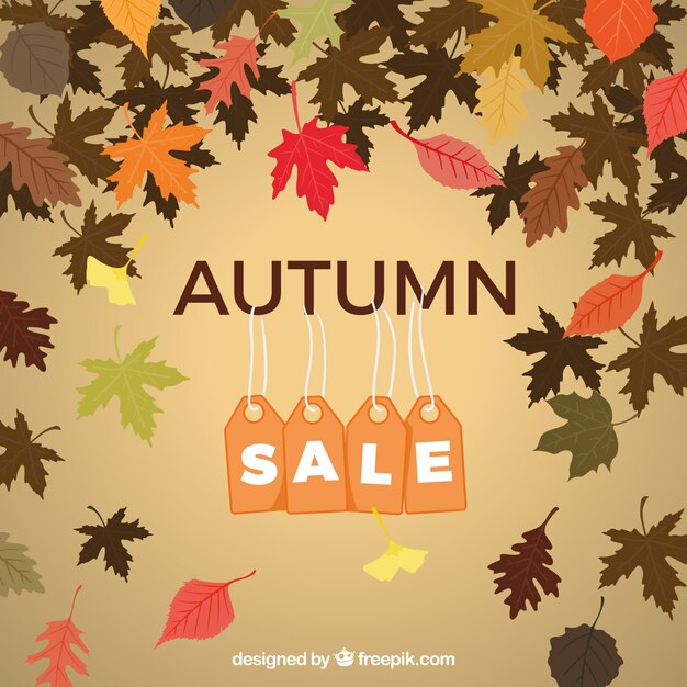 Autumn sale with leaves and labels