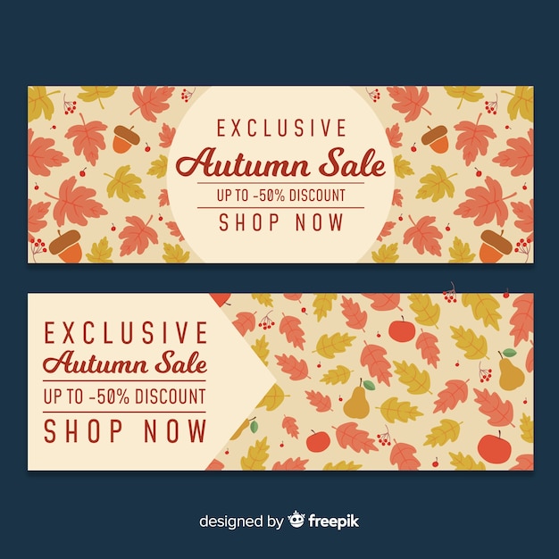 Vettore gratuito collezione di banner autunno vendite con foglie