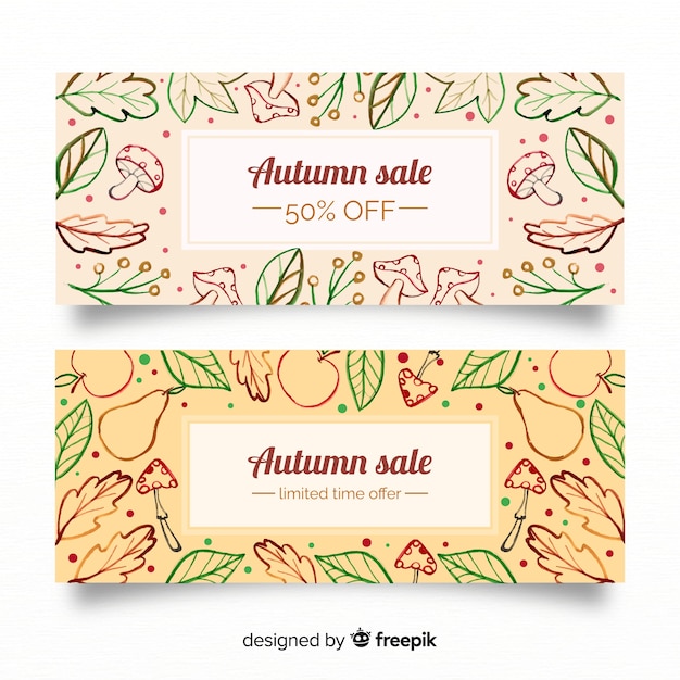 Autumn sales banners with fall leaves