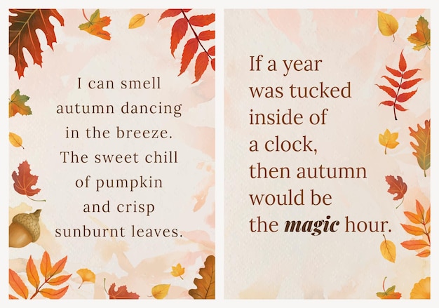 Free vector autumn season quote template vector set for poster