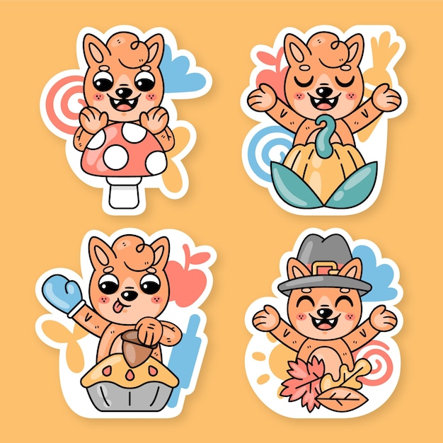 Free vector autumn stickers collection with fred the fox