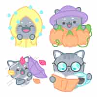 Free vector autumn stickers collection with tomomi the cat