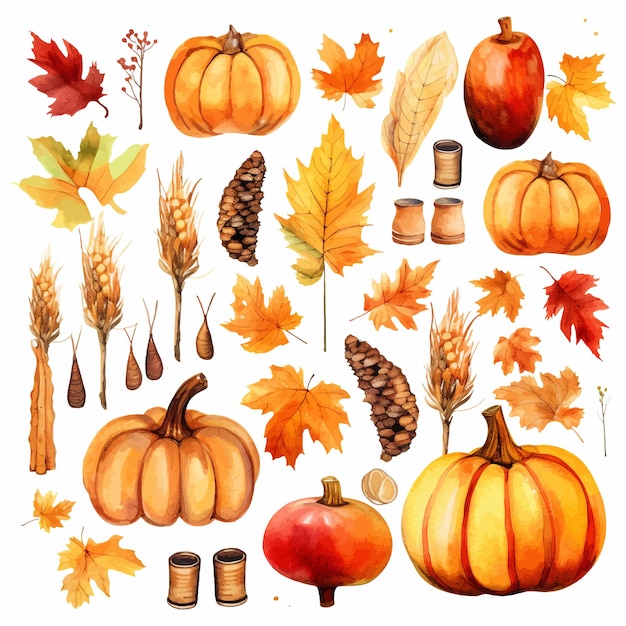 Осенний День Благодарения акварельный клипарт на белом фоне