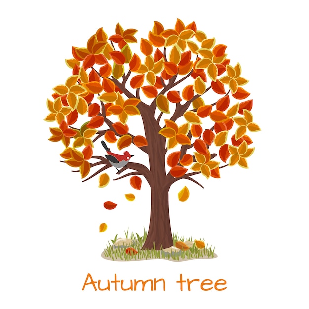 Осеннее дерево. Природа дерево, сезон осень и филиал завода, векторные иллюстрации
