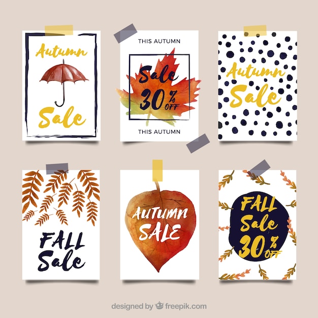 Free vector autumn watercolor cards pack