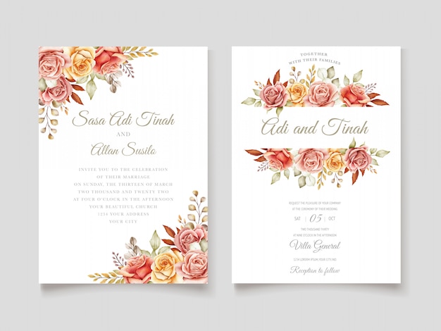 autumn watercolor floral invitation card