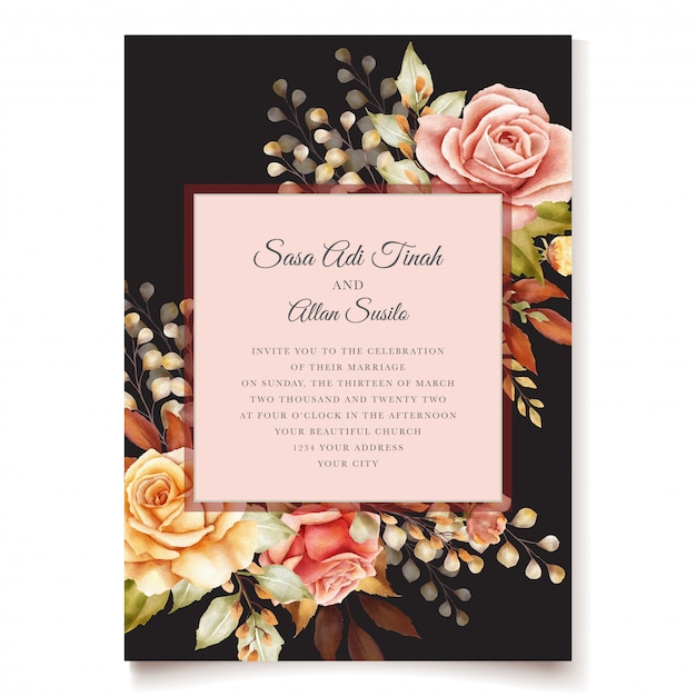 autumn watercolor floral invitation card