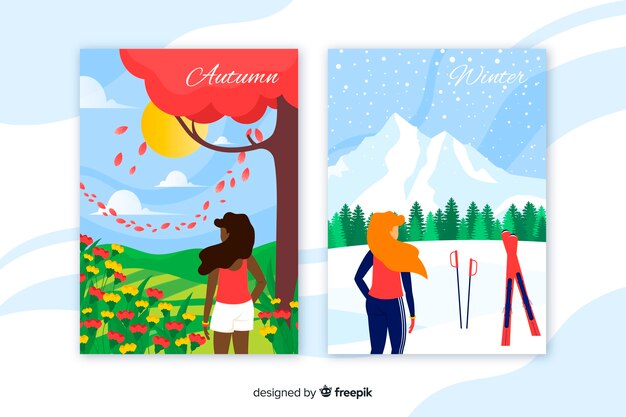 Autumn and winter colorful posters