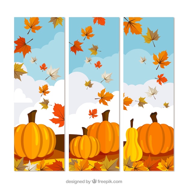 Autumnal banners with pumpkins