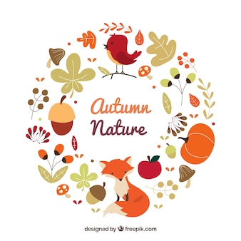 動物​と​秋​の​自然​の​花輪