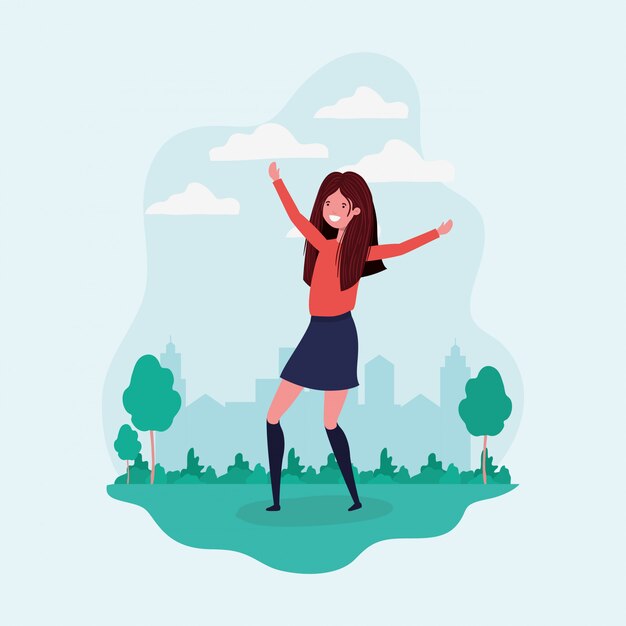 Free vector avatar girl jumping in the park