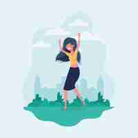 Free vector avatar girl jumping in the park