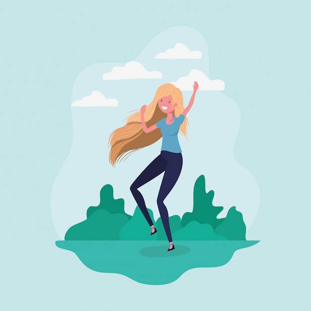 Free vector avatar girl jumping in the park