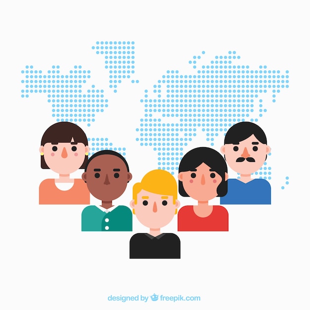 Free vector avatars business team with map