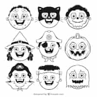 Free vector avatars of hand drawn children halloween costumes