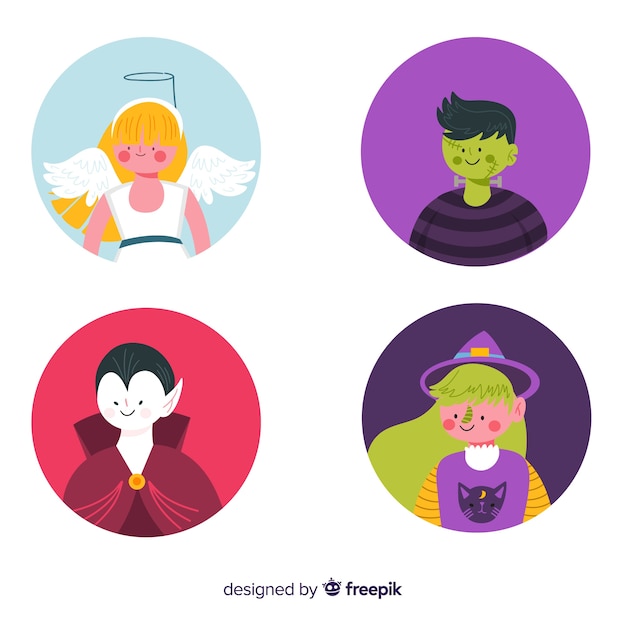 Vettore gratuito avatar per bambini collezione costumi notte di halloween