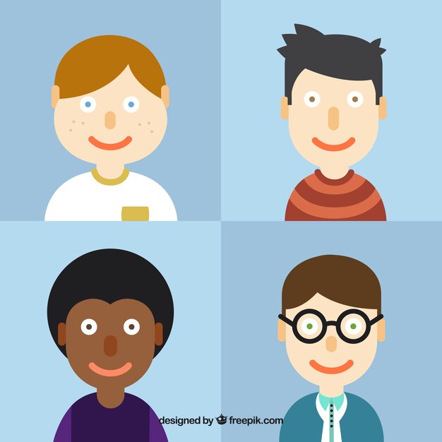 Avatars pack of boys in flat design