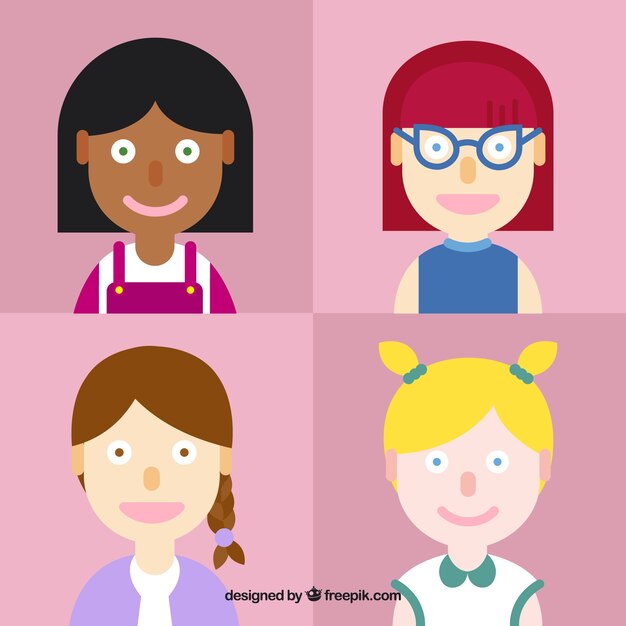 Avatars pack of girls in flat design