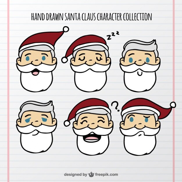 Free Vector avatars set of hand drawn santa claus