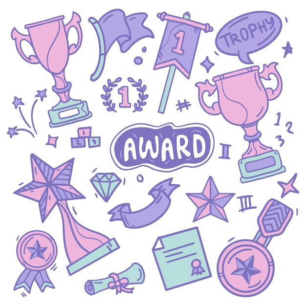 Award elements hand drawn doodle vector illustration