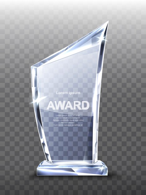 Award glass trophy on transparent