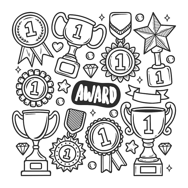 Icone di premio disegnati a mano doodle da colorare