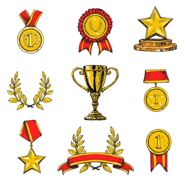 Award icons set colored