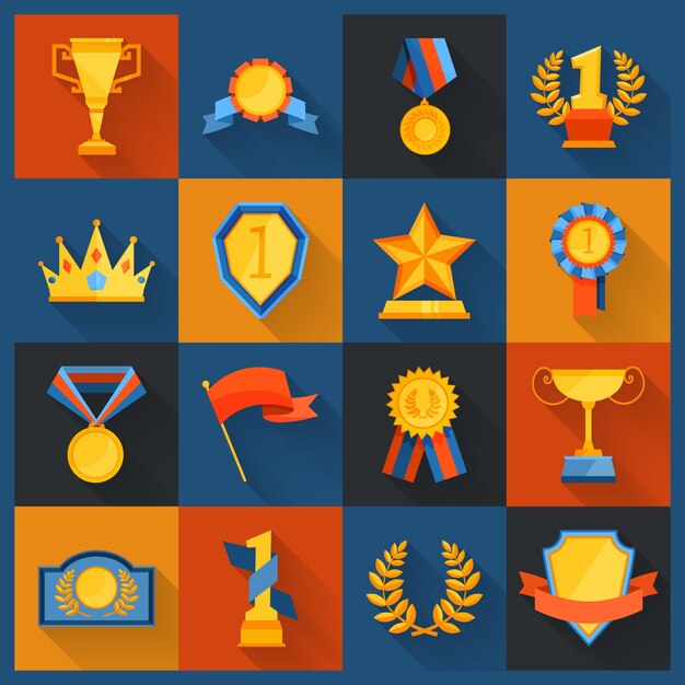 Award icons set flat