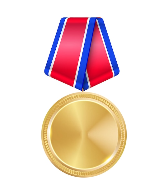 Vettore gratuito composizione realistica della medaglia del premio con l'immagine isolata della medaglia a forma di cerchio sull'illustrazione bianca di vettore del fondo