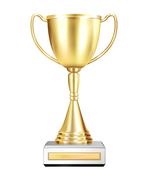 Award medal realistic composition with isolated image of golden trophy cup on blank background vector illustration