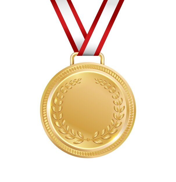 Award medal realistic composition with isolated image of medal with laurel wreath on blank background vector illustration